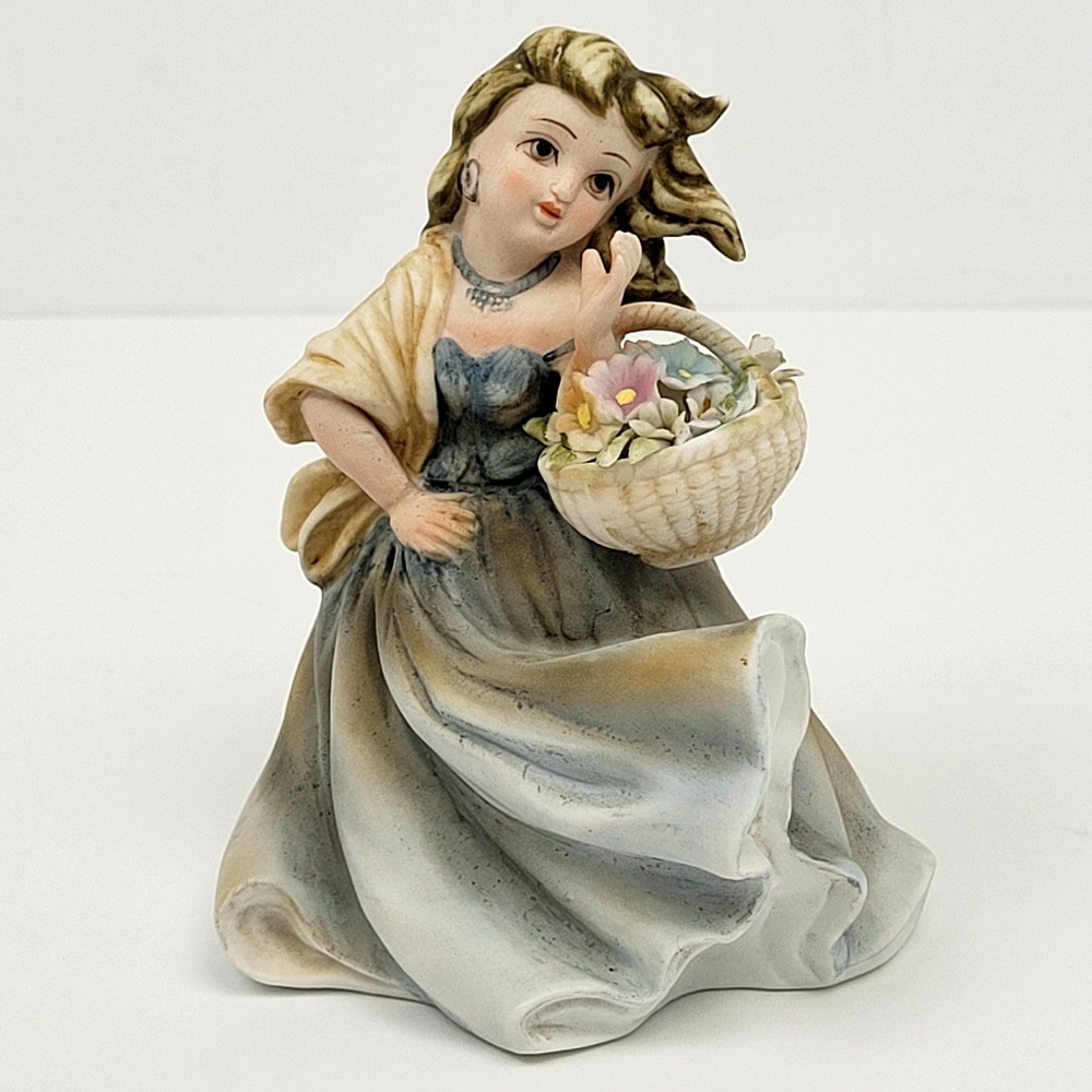 Vintage Lefton Flower Girl Bisque Figurine KW334A